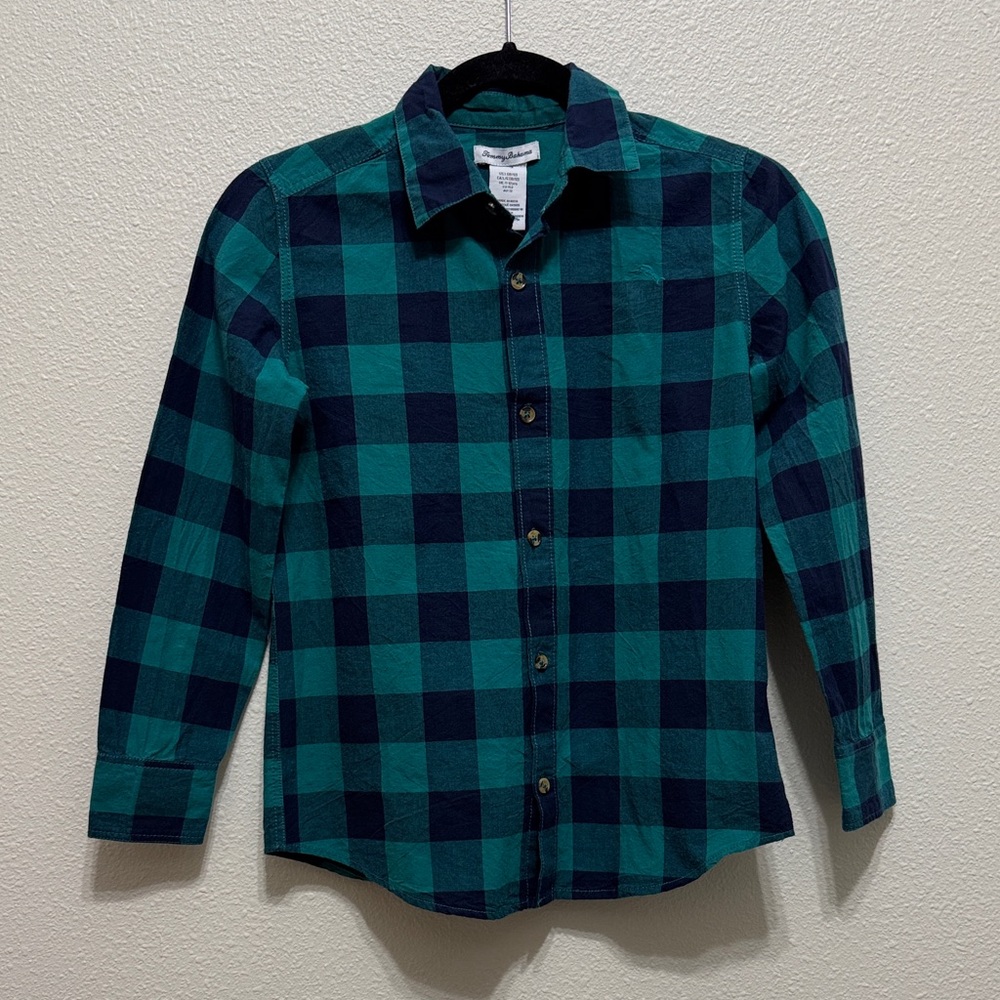 Tommy Bahama Kids Checkered Shirt in Teal and Navy